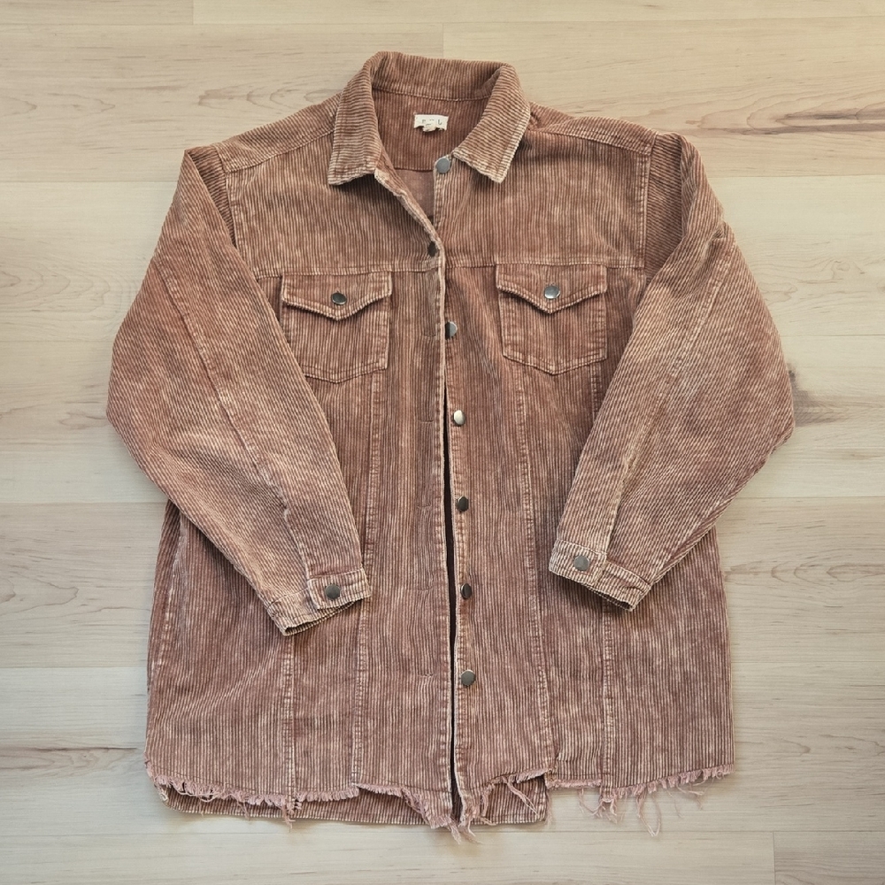 POL Corduroy Oversized Shacket, Brown, Size Medium